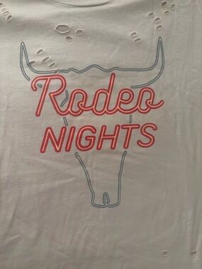 Rodeo Nights Short Sleeve Tee in White with Coral Graphic
